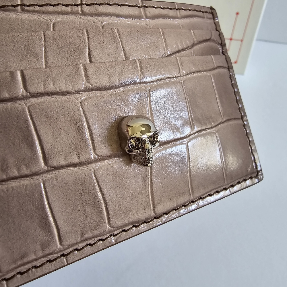 Alexander McQueen Skull Croc Embossed Leather Card Holder Ombre Light Co… - Picture 4 of 5